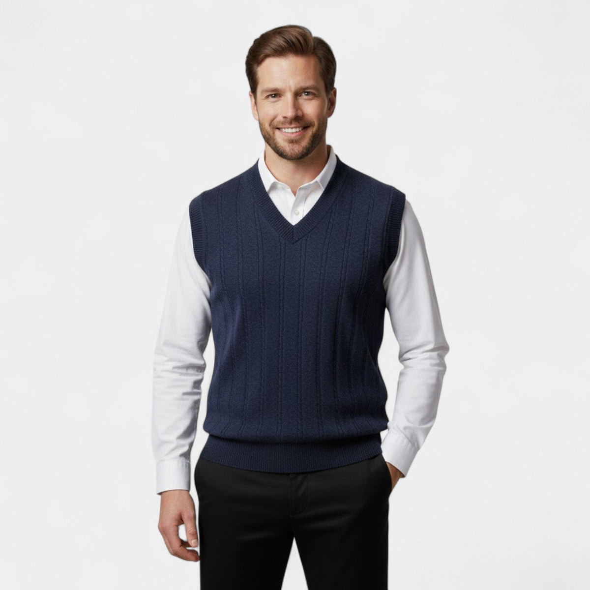 Men's Cable Knit Sleeveless Vest – Deep V Neckline