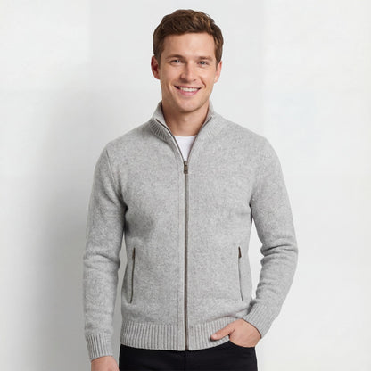 Men's Knitted Cardigan – Stand Collar Plain Fitted Cut