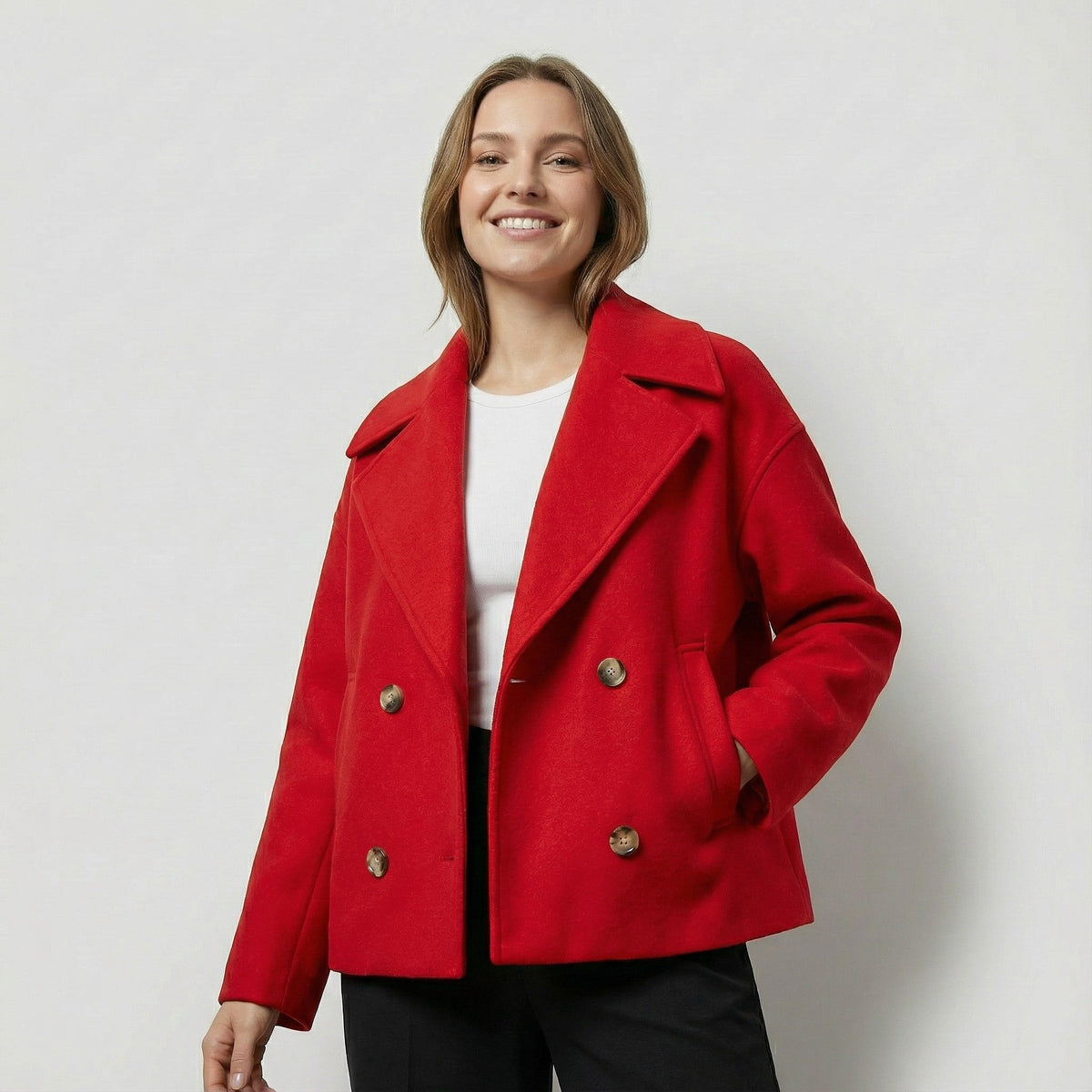 Women's Cropped Wool Blend Coat – Double Breasted