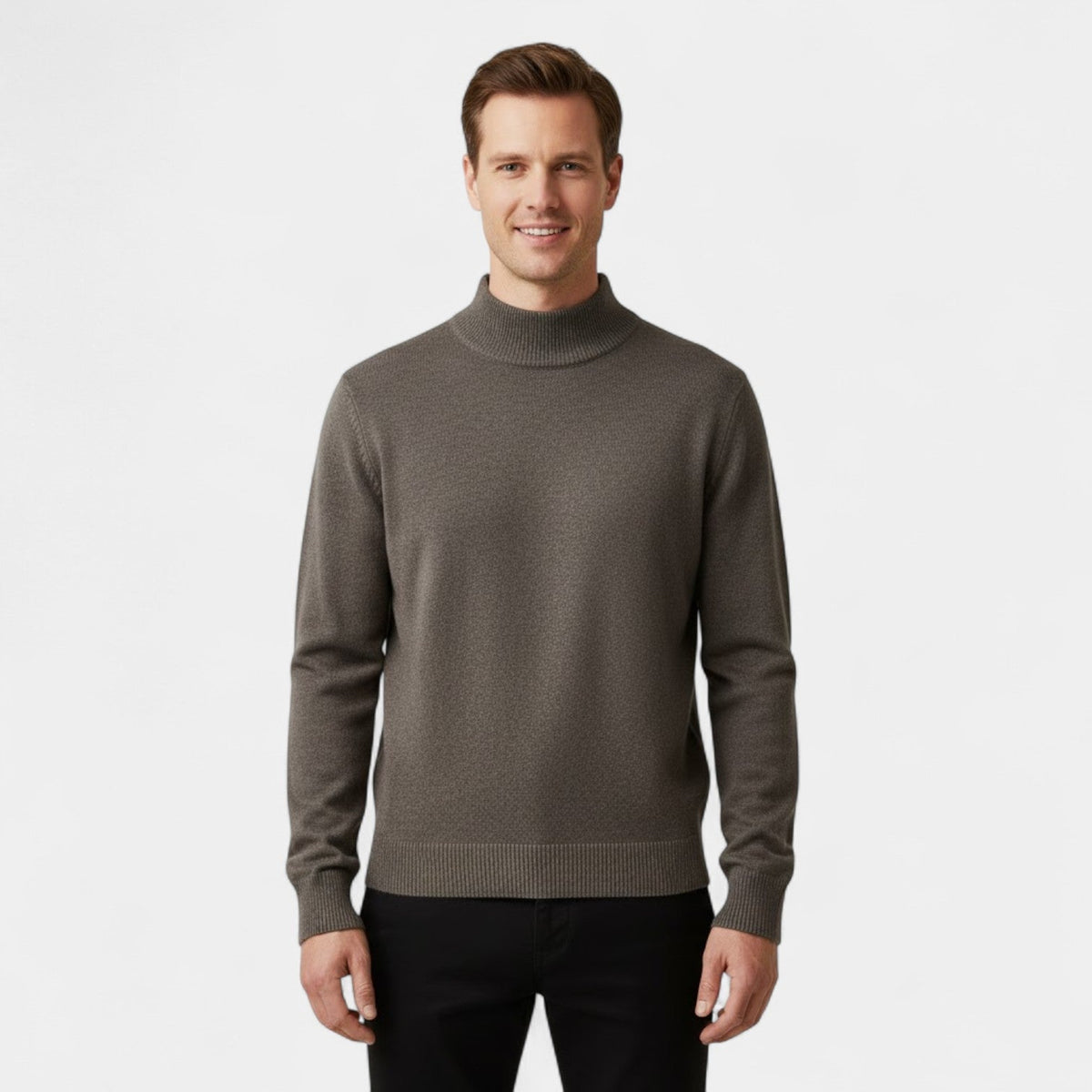 Men's Knitted Jumper – Half Stand Collar, Comfort Fit