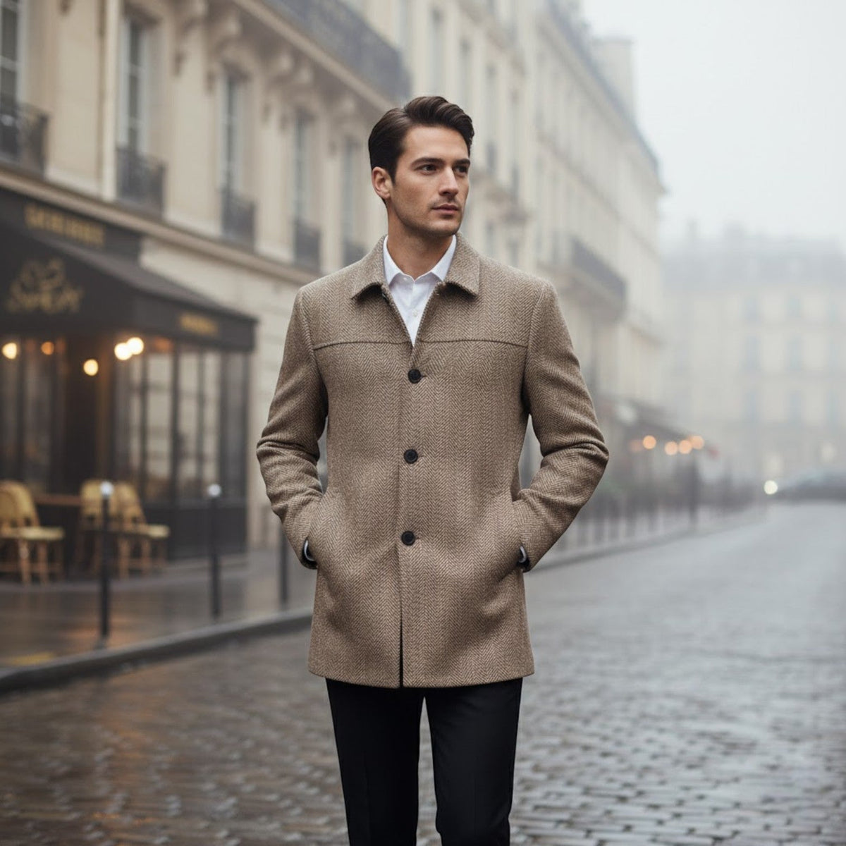 Men's Wool Coat – Lapel Collar, Business Casual Cut