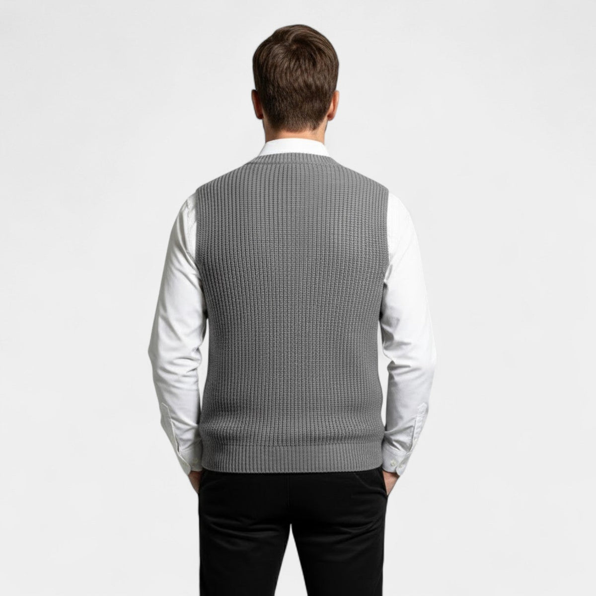 Men's V Neck Knitted Vest – Ribbed Trims and Straight Fit
