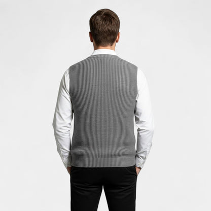Men's V Neck Knitted Vest – Ribbed Trims and Straight Fit