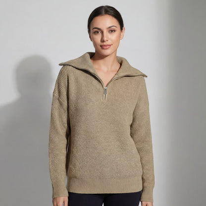 Women's Ribbed Half Zip Jumper – Relaxed Loose Fit