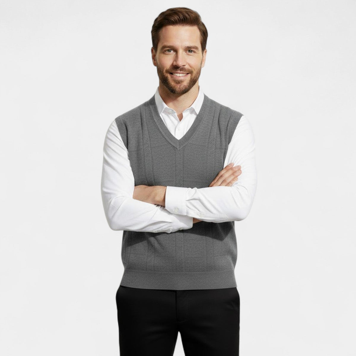 Men's Sleeveless Knit Vest – Deep V-Neck in Plain Colour