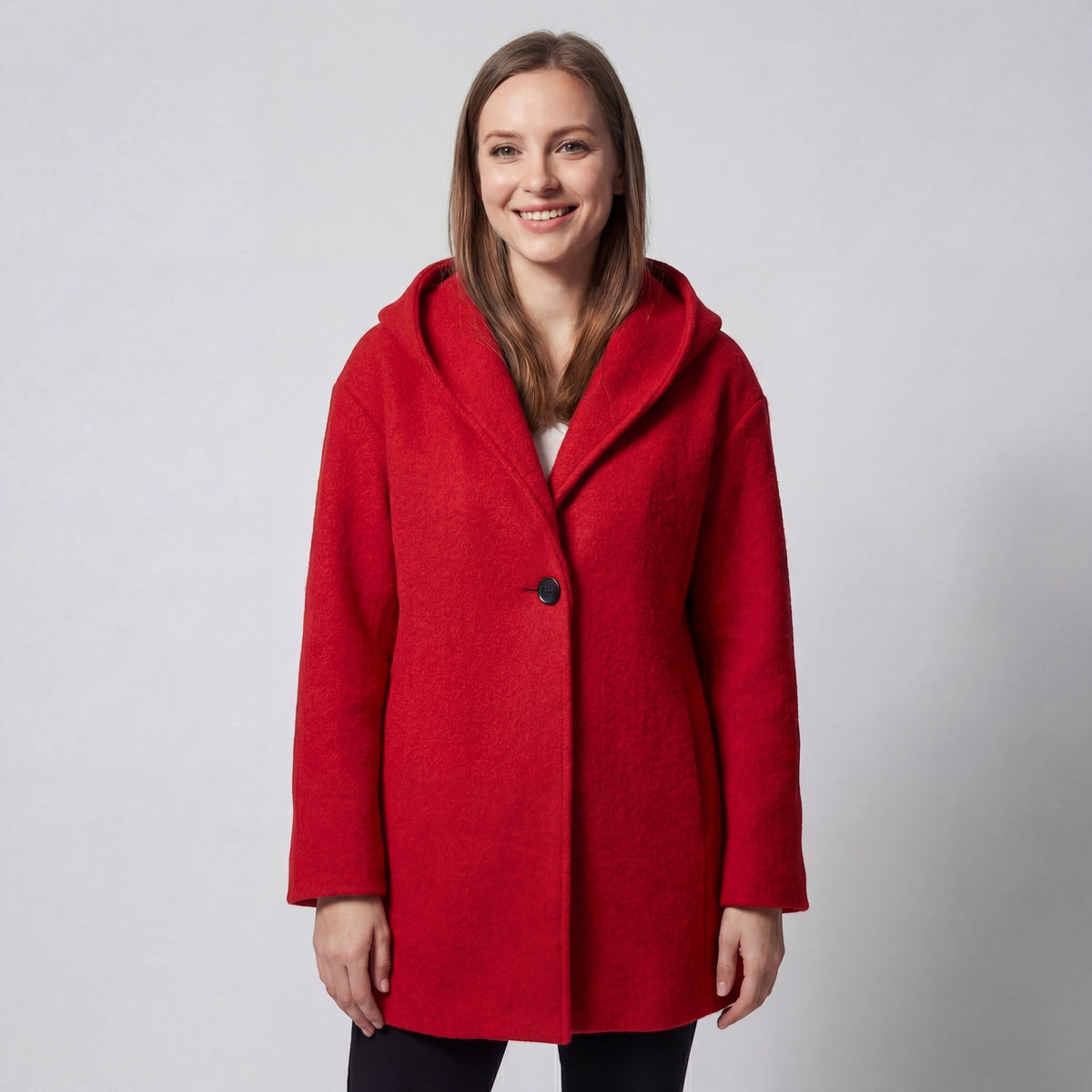 Women's Wool Blend Jacket – Relaxed Round Neck Cut