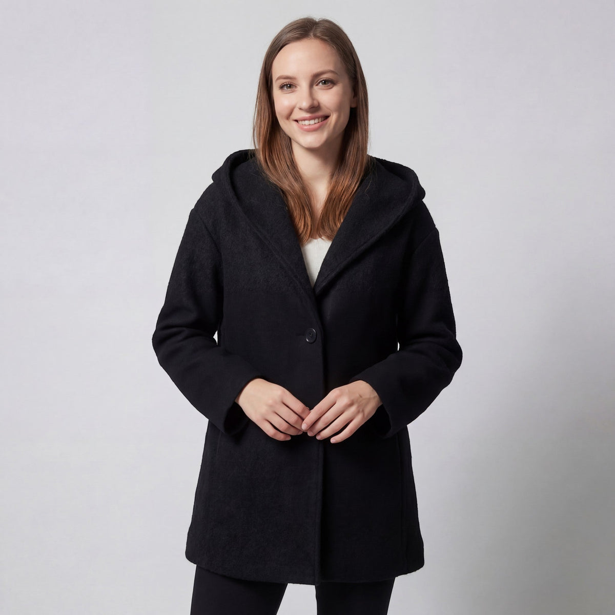 Women's Wool Blend Jacket – Relaxed Round Neck Cut