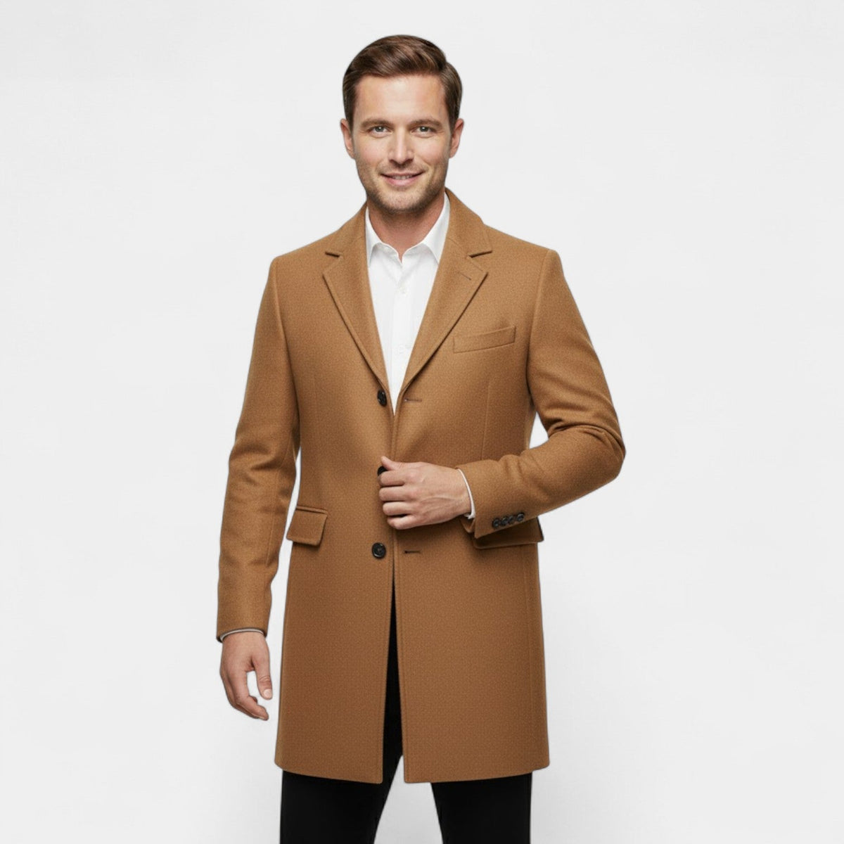 Men's Pure Wool Trench Coat – Long Classic Silhouette