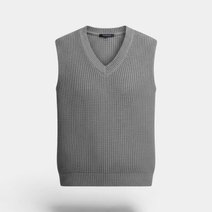 Men's V Neck Knitted Vest – Ribbed Trims and Straight Fit
