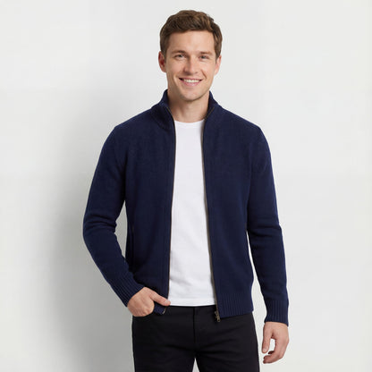 Men's Knitted Cardigan – Stand Collar Plain Fitted Cut