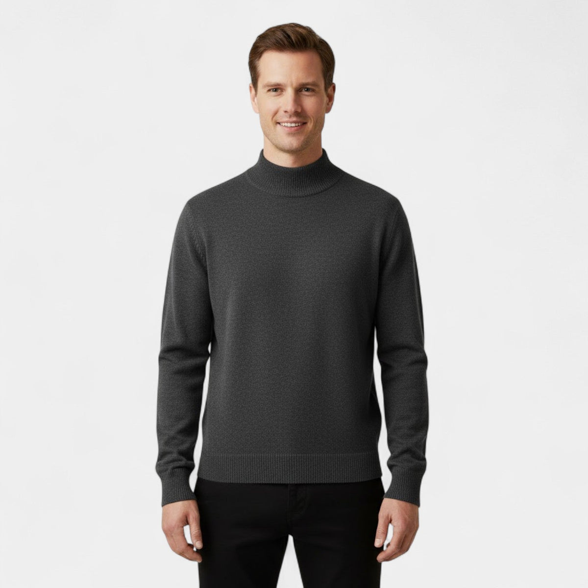 Men's Knitted Jumper – Half Stand Collar, Comfort Fit
