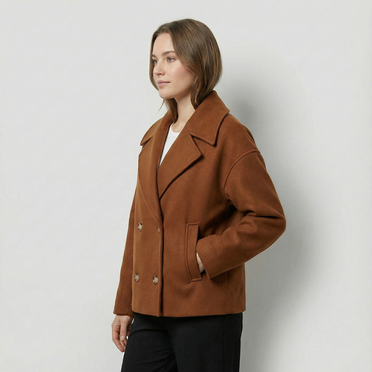Women's Cropped Wool Blend Coat – Double Breasted