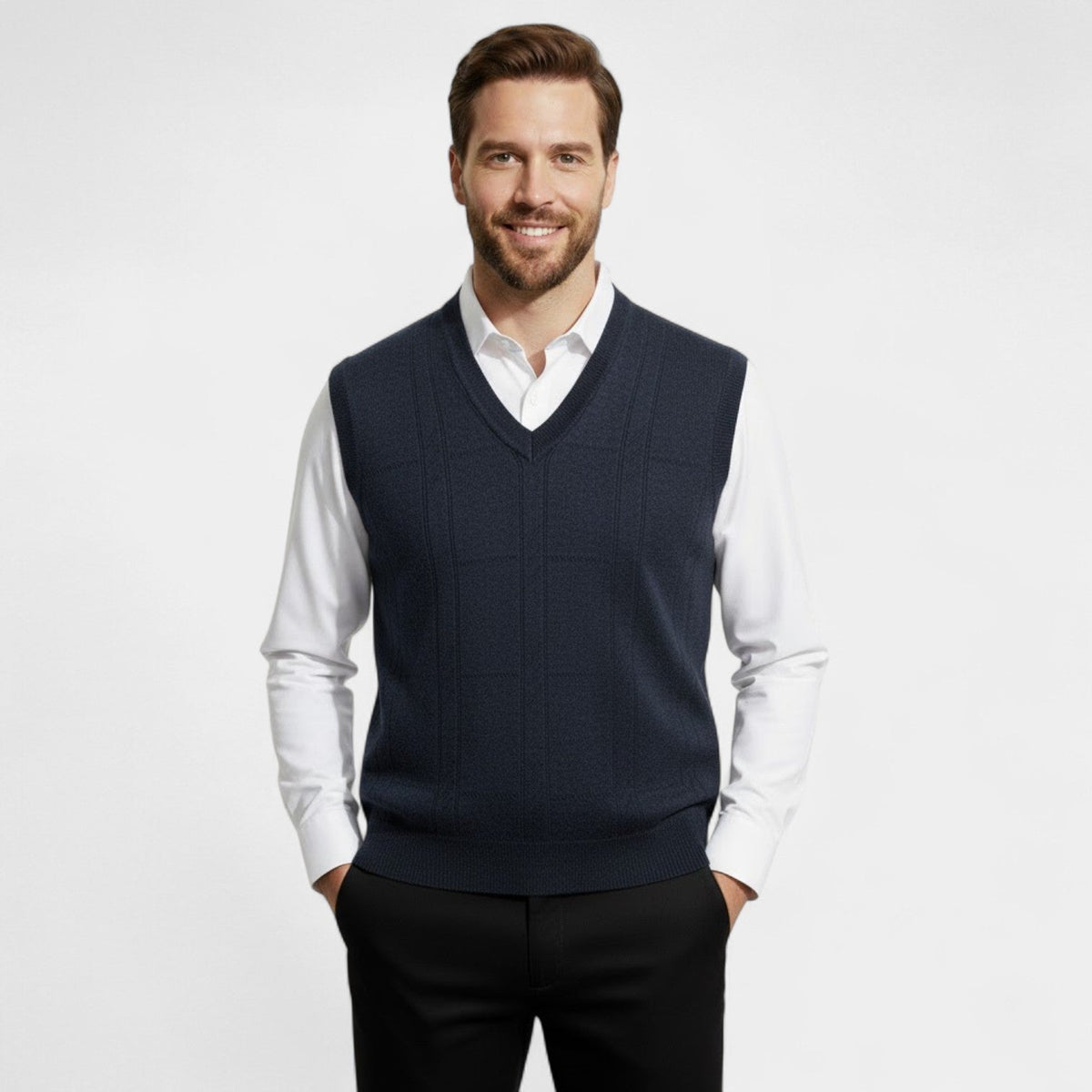 Men's Sleeveless Knit Vest – Deep V-Neck in Plain Colour