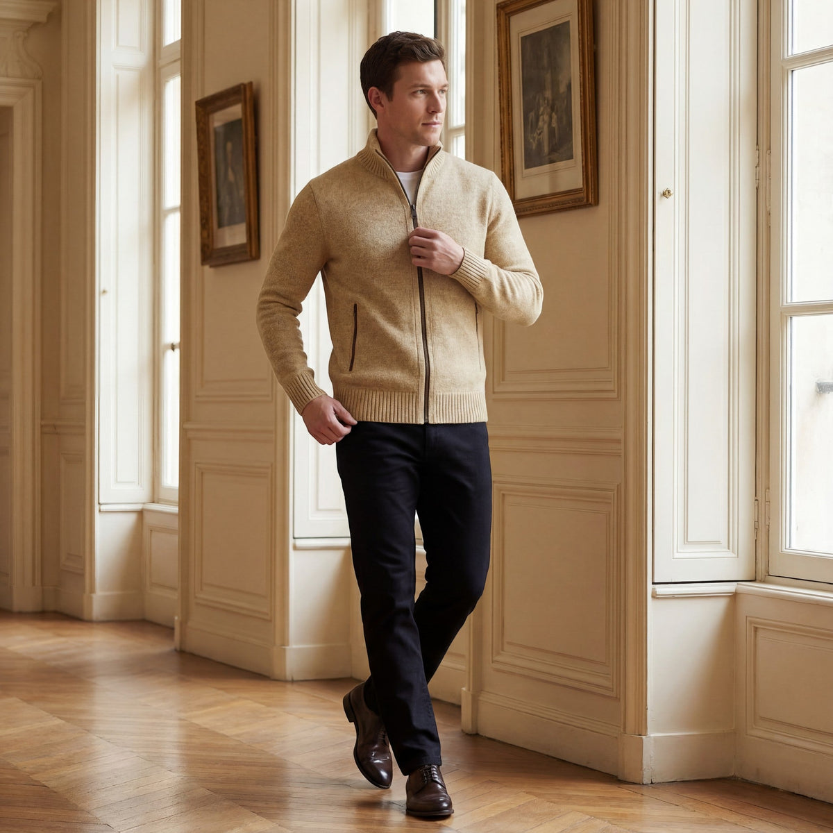 Men's Knitted Cardigan – Stand Collar Plain Fitted Cut