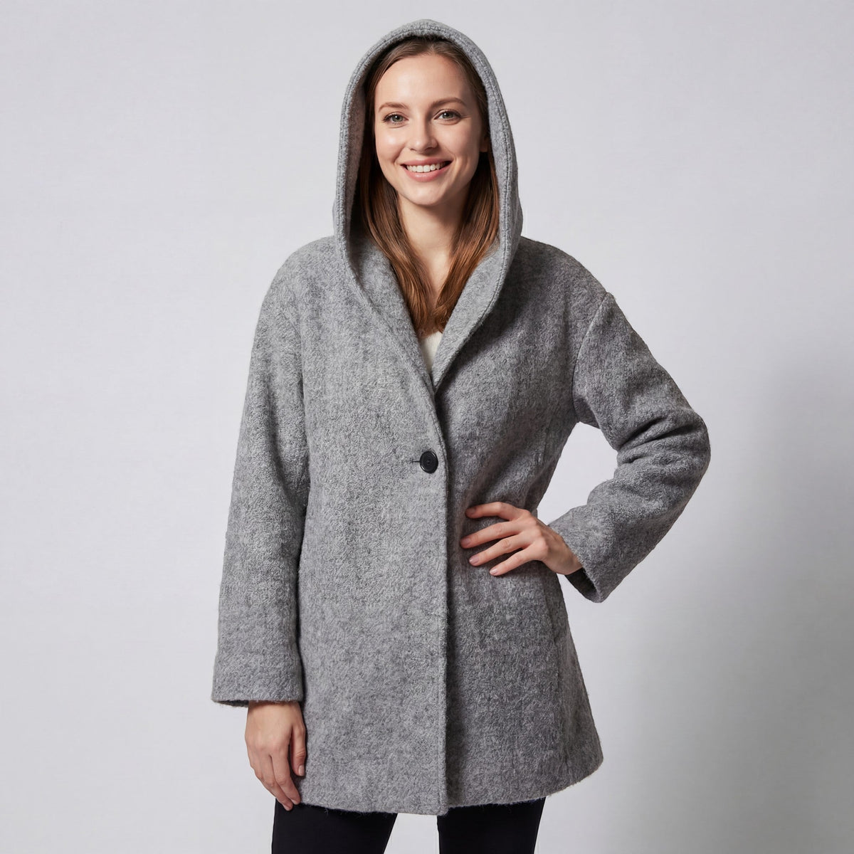 Women's Wool Blend Jacket – Relaxed Round Neck Cut