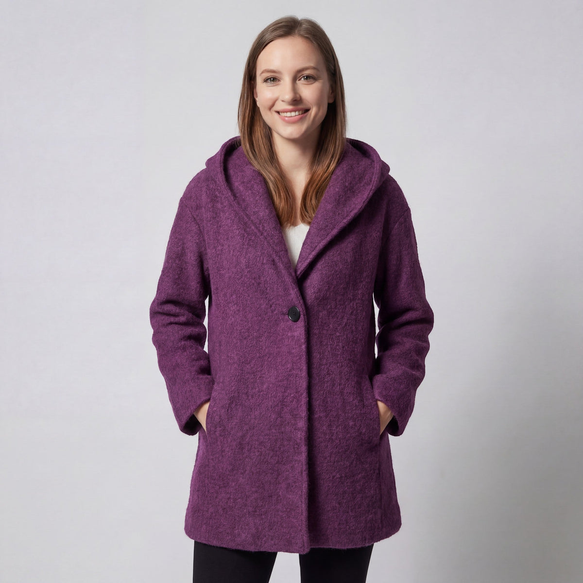 Women's Wool Blend Jacket – Relaxed Round Neck Cut