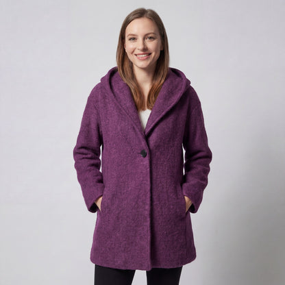 Women's Wool Blend Jacket – Relaxed Round Neck Cut