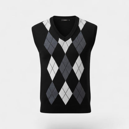 Men's Knitted Vest – Checked V-Neck, Sleeveless Cut