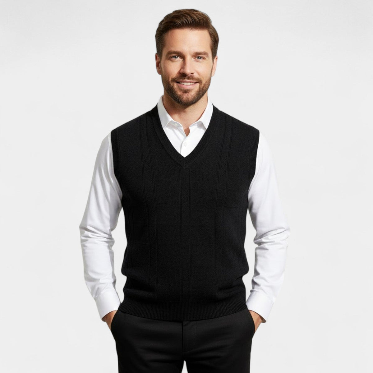 Men's Sleeveless Knit Vest – Deep V-Neck in Plain Colour