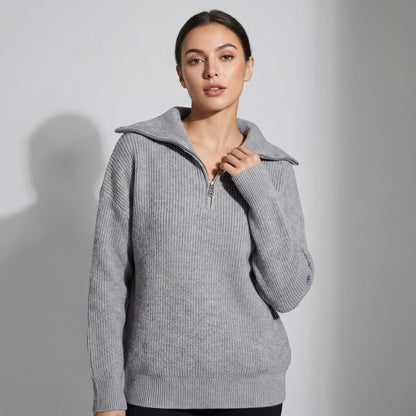 Women's Ribbed Half Zip Jumper – Relaxed Loose Fit