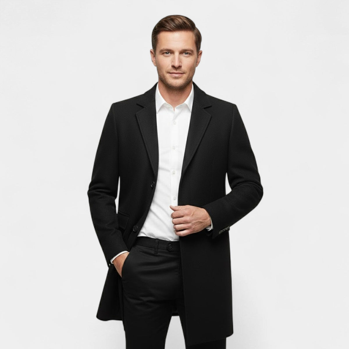 Men's Pure Wool Trench Coat – Long Classic Silhouette