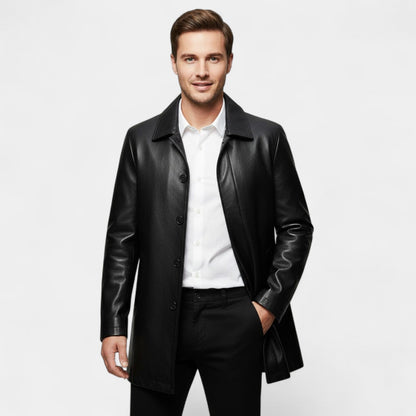 Men's Leather Jacket – Lapel Collar, Fleece Lined Warmth