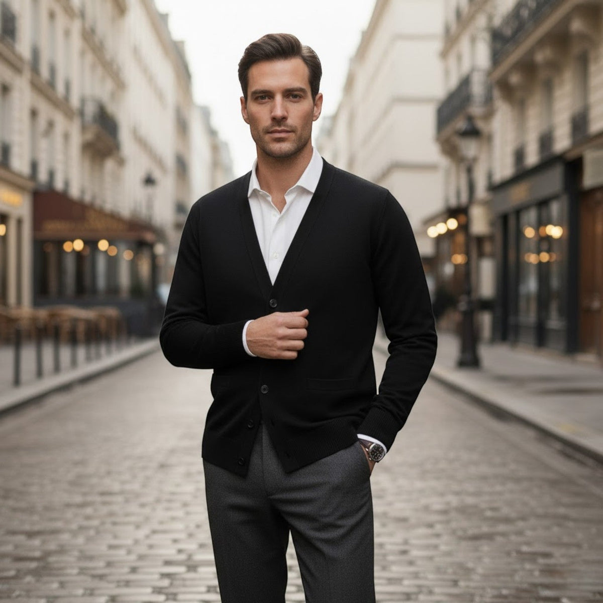 Men's Cotton Cardigan – Slim Fit Button Through V-Neck
