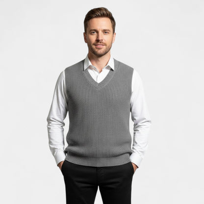 Men's V Neck Knitted Vest – Ribbed Trims and Straight Fit