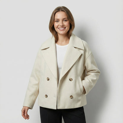 Women's Cropped Wool Blend Coat – Double Breasted