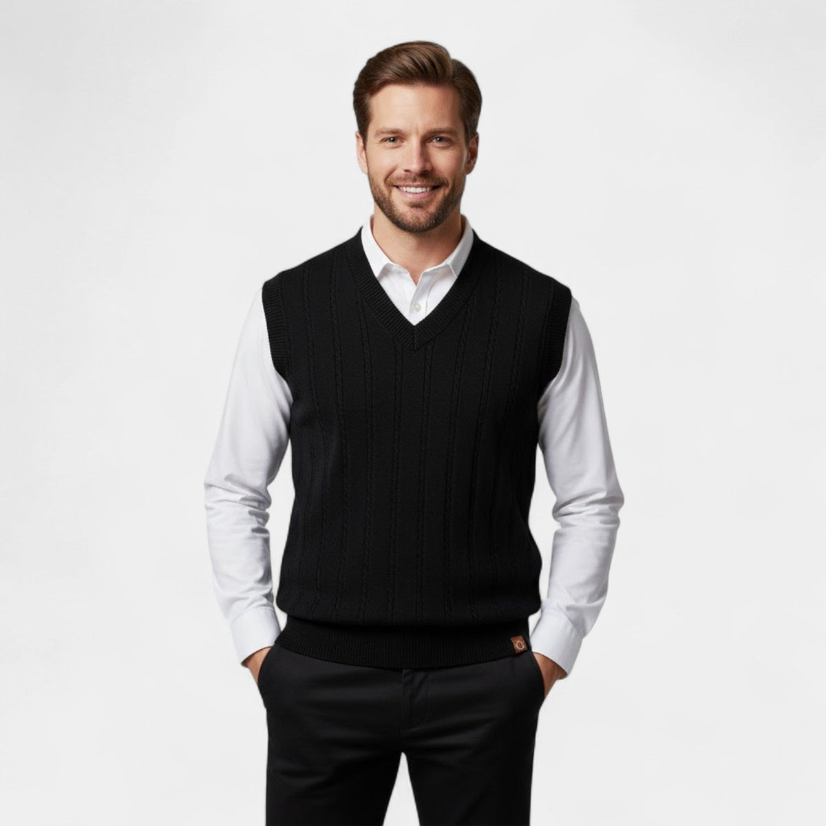 Men's Cable Knit Sleeveless Vest – Deep V Neckline