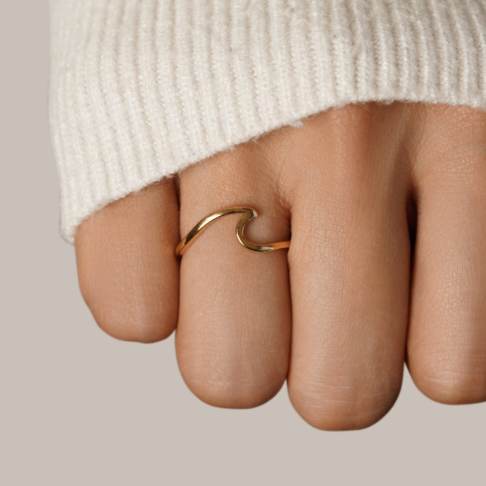 Imari Curved Wave Gold-Tone Slim Ring