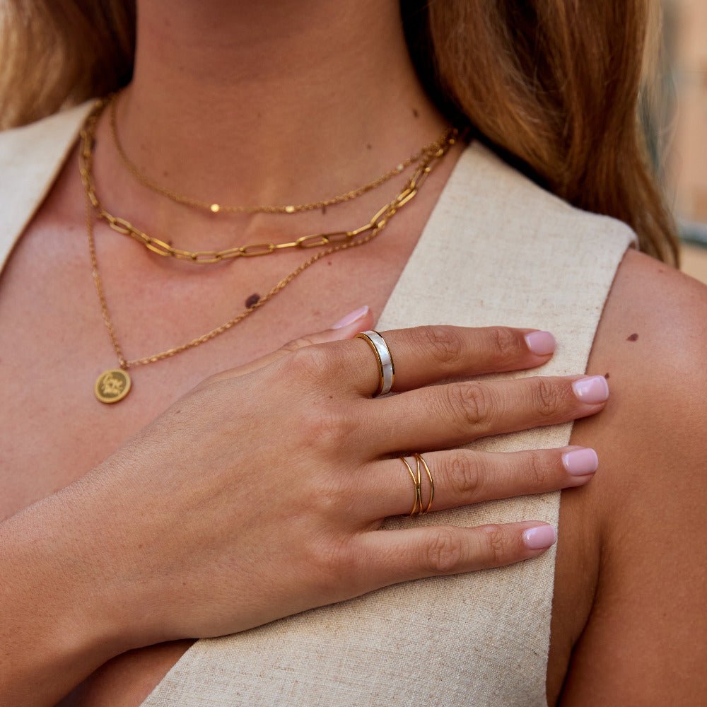 Ivory Pearl Set Warm Gold-Tone Band Ring