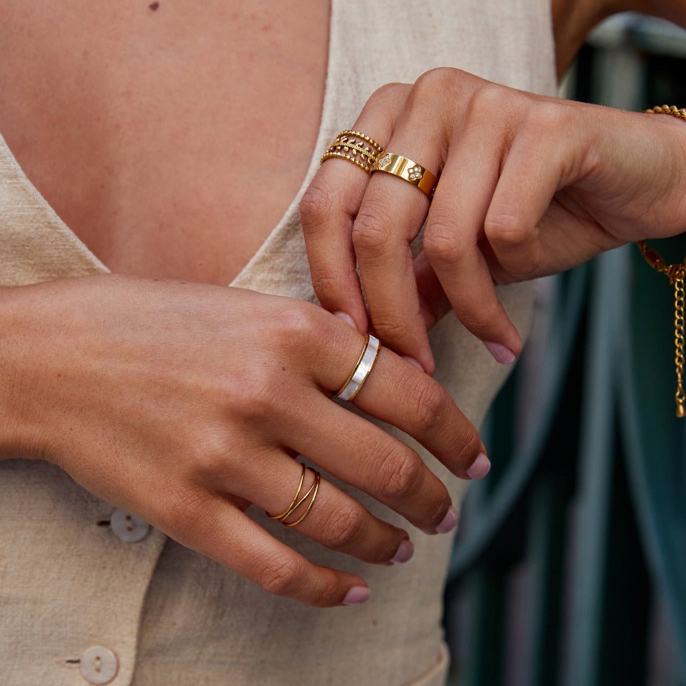 Ivory Pearl Set Warm Gold-Tone Band Ring