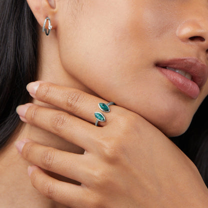 Open Wrap Ring in Silver-Tone with Jade Green