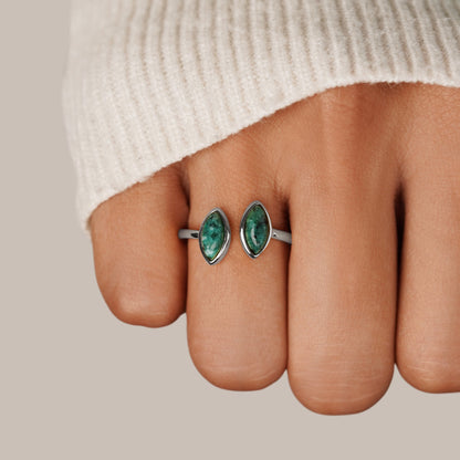 Open Wrap Ring in Silver-Tone with Jade Green