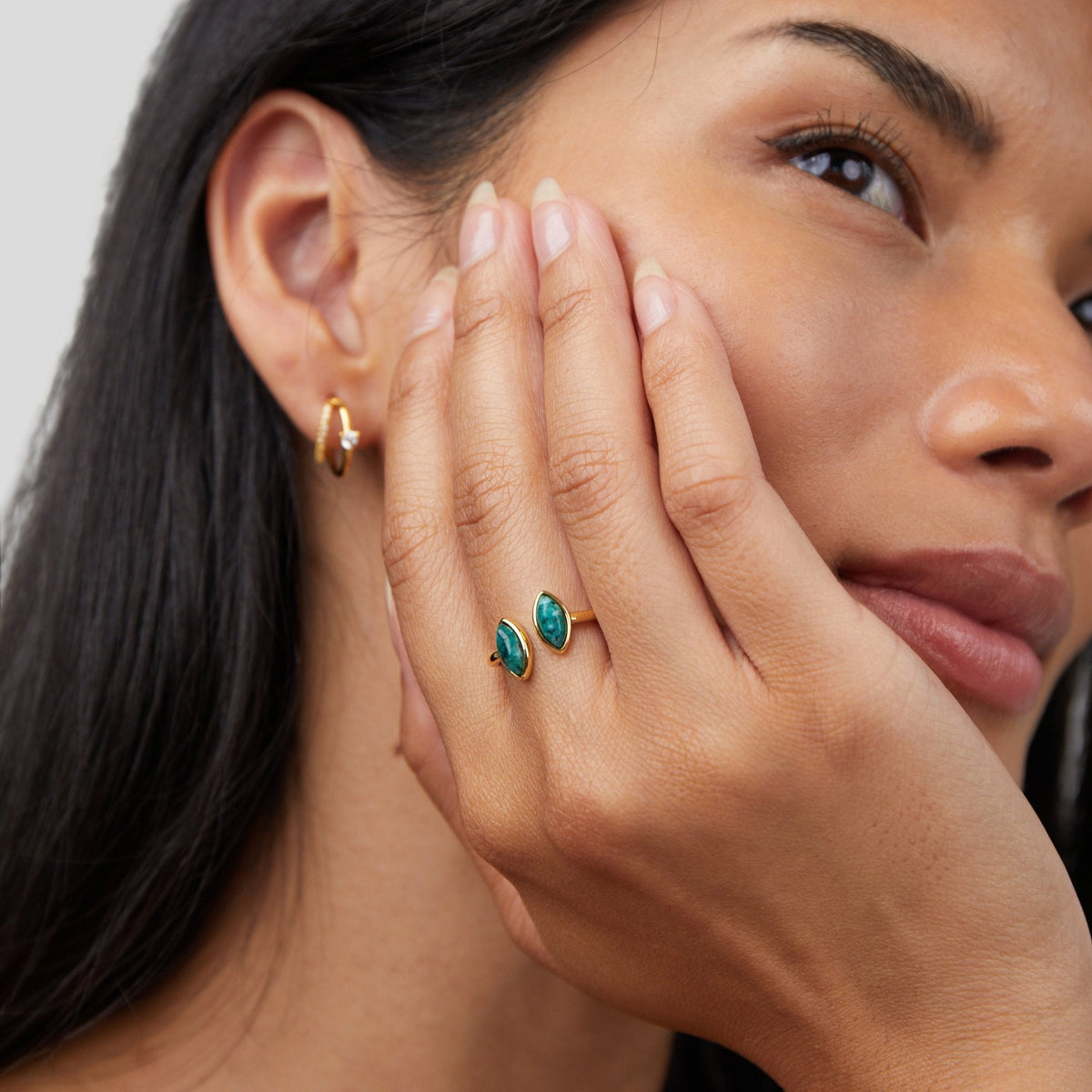 Jade Green Stone Open Wrap Band Ring