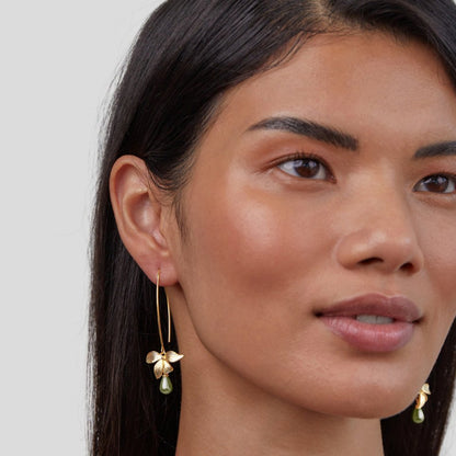 Petal and Pearl Drop Earrings in Jade Green