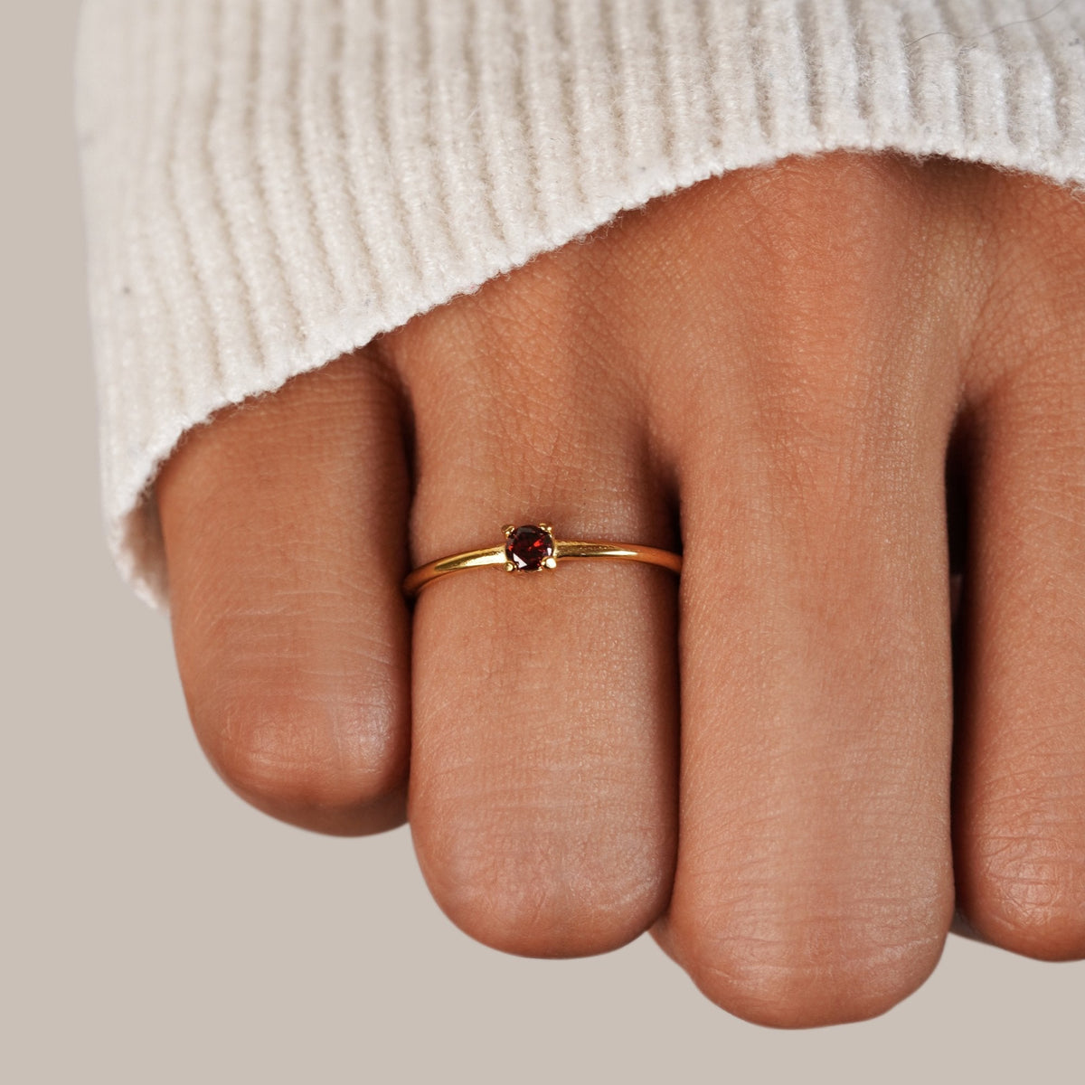 Gold-Tone January Birthstone Ring in Deep Red