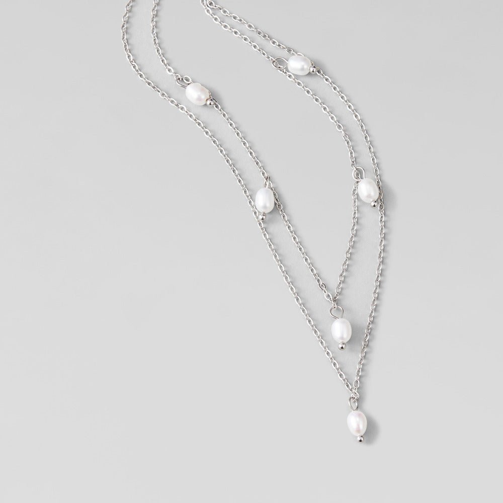 Kayla Two-Strand Pearl Drop Silver-Tone Necklace