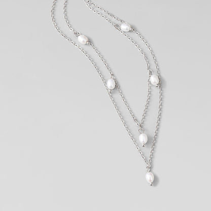 Kayla Two-Strand Pearl Drop Silver-Tone Necklace