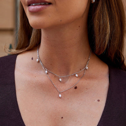Kayla Two-Strand Pearl Drop Silver-Tone Necklace