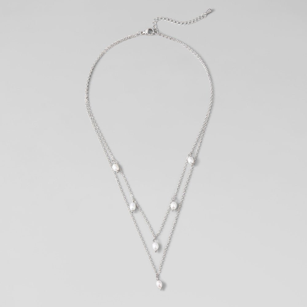 Kayla Two-Strand Pearl Drop Silver-Tone Necklace