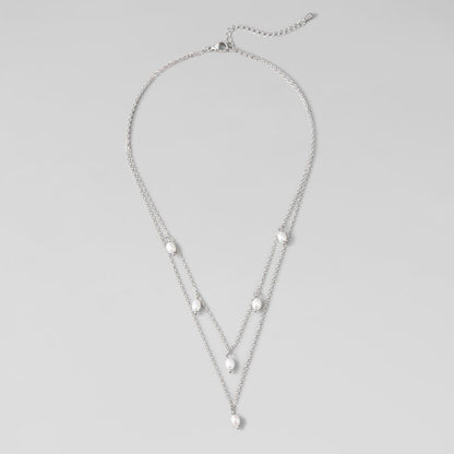 Kayla Two-Strand Pearl Drop Silver-Tone Necklace