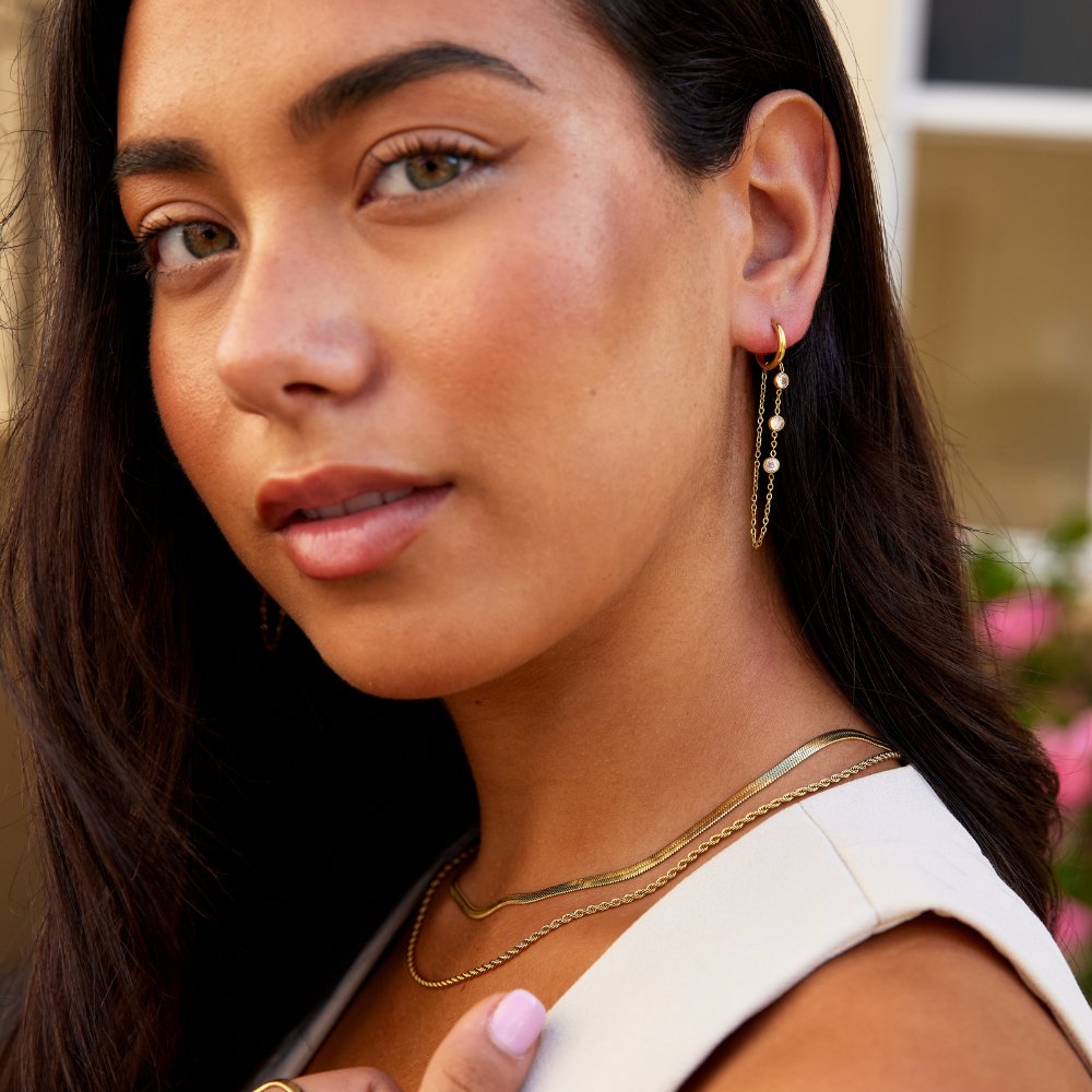 Kira Hoop Earrings with a Fine Crystal Drop