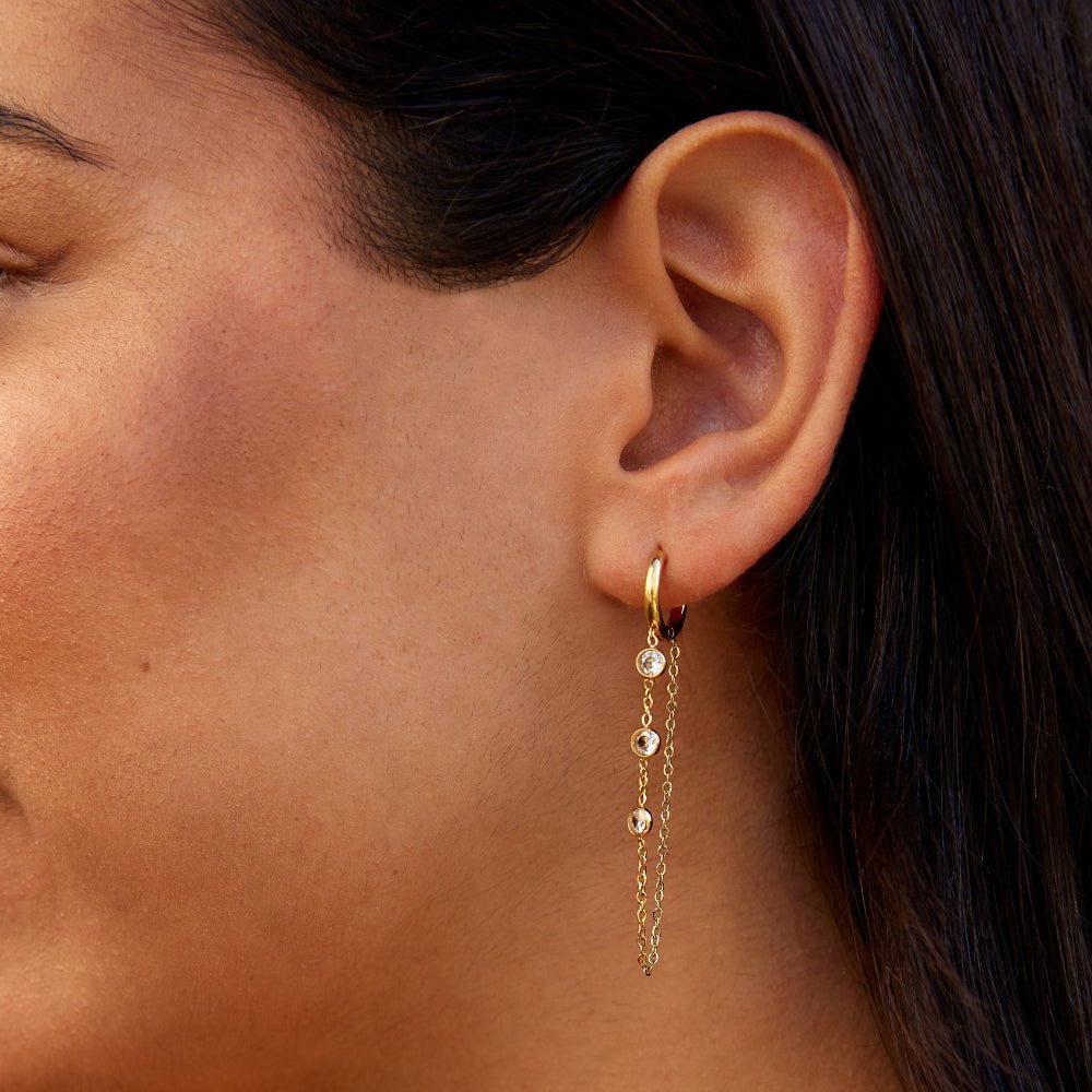 Kira Hoop Earrings with a Fine Crystal Drop