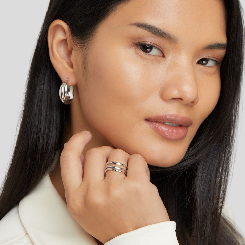Kiya Fine Silver-Tone Triple Band Layered Ring