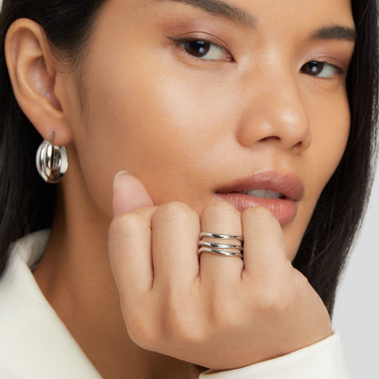 Kiya Fine Silver-Tone Triple Band Layered Ring