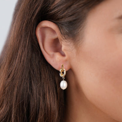 Little Sailor Knot Gold-Tone Pearl Earrings