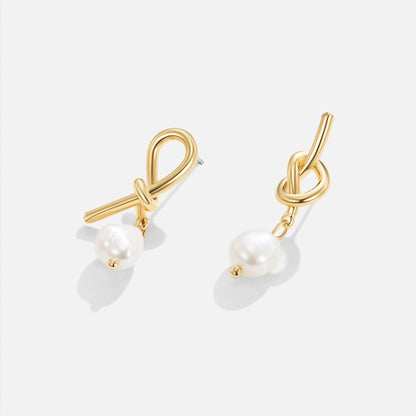 Little Sailor Knot Gold-Tone Pearl Earrings