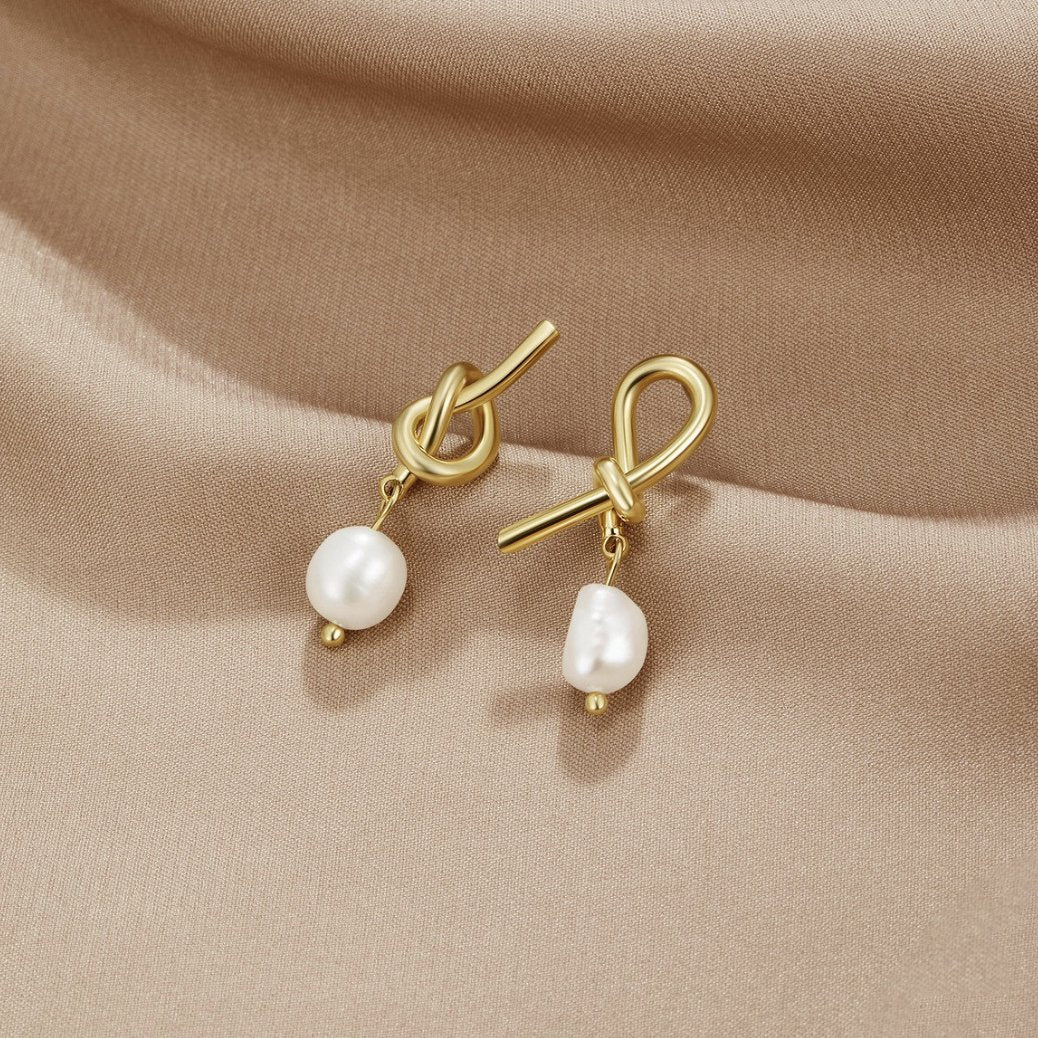 Little Sailor Knot Gold-Tone Pearl Earrings